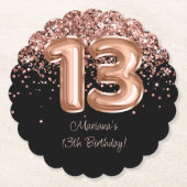 Roos Goud Zwart 13e verjaardagsfeestje Kartonnen Onderzetters (Voorkant)