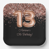 Roos Goud Zwart 13e verjaardagsfeestje Papieren Bordje (Voorkant)