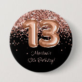 Roos Goud Zwart 13e verjaardagsfeestje Ronde Button 7,6 Cm (Voorkant)