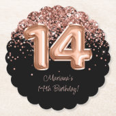 Roos Goud Zwart 14e Verjaardagsfeestje Kartonnen Onderzetters (Voorkant)