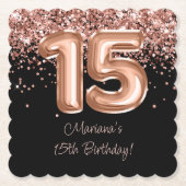 Roos Goud Zwart 15e Verjaardagsfeestje Kartonnen Onderzetters (Voorkant)