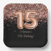 Roos Goud Zwart 15e Verjaardagsfeestje Papieren Bordje (Voorkant)