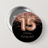 Roos Goud Zwart 15e Verjaardagsfeestje Ronde Button 7,6 Cm (Voorkant /achterkant)