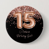 Roos Goud Zwart 15e Verjaardagsfeestje Ronde Button 7,6 Cm (Voorkant)