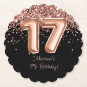 Roos Goud Zwart 17e Verjaardagsfeestje Kartonnen Onderzetters (Voorkant)