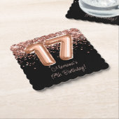 Roos Goud Zwart 17e Verjaardagsfeestje Kartonnen Onderzetters (Gebogen)