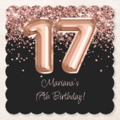 Roos Goud Zwart 17e Verjaardagsfeestje Kartonnen Onderzetters (Voorkant)