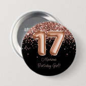 Roos Goud Zwart 17e Verjaardagsfeestje Ronde Button 7,6 Cm (Voorkant /achterkant)