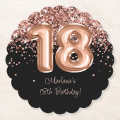 Roos Goud Zwart 18e Verjaardagsfeestje Kartonnen Onderzetters (Voorkant)