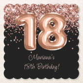 Roos Goud Zwart 18e Verjaardagsfeestje Kartonnen Onderzetters (Voorkant)