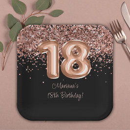 Roos Goud Zwart 18e Verjaardagsfeestje Papieren Bordje