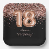Roos Goud Zwart 18e Verjaardagsfeestje Papieren Bordje (Voorkant)