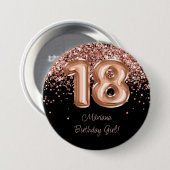 Roos Goud Zwart 18e Verjaardagsfeestje Ronde Button 7,6 Cm (Voorkant /achterkant)