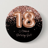 Roos Goud Zwart 18e Verjaardagsfeestje Ronde Button 7,6 Cm (Voorkant)