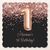 Roos Goud Zwart 1e Verjaardagsfeestje Kartonnen Onderzetters (Voorkant)