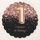Roos Goud Zwart 1e Verjaardagsfeestje Kartonnen Onderzetters (Voorkant)