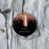 Roos Goud Zwart 1e Verjaardagsfeestje Ronde Button 4,0 Cm (In situ)