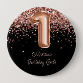 Roos Goud Zwart 1e Verjaardagsfeestje Ronde Button 4,0 Cm (Voorkant)