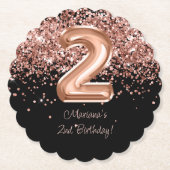 Roos Goud Zwart 2e Verjaardagsfeest Kartonnen Onderzetters (Voorkant)