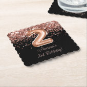 Roos Goud Zwart 2e Verjaardagsfeest Kartonnen Onderzetters (Gebogen)