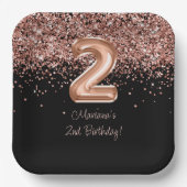 Roos Goud Zwart 2e Verjaardagsfeest Papieren Bordje (Voorkant)