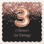 Roos Goud Zwart 3e Verjaardagsfeestje Kartonnen Onderzetters (Voorkant)