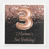 Roos Goud Zwart 3e Verjaardagsfeestje Servet (Voorkant)