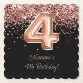 Roos Goud Zwart 4e Verjaardagsfeestje Kartonnen Onderzetters (Voorkant)