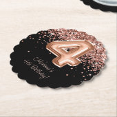 Roos Goud Zwart 4e Verjaardagsfeestje Kartonnen Onderzetters (Gekanteld)