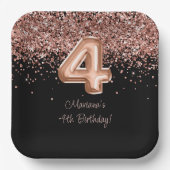 Roos Goud Zwart 4e Verjaardagsfeestje Papieren Bordje (Voorkant)