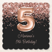 Roos Goud Zwart 5e Verjaardagsfeestje Kartonnen Onderzetters (Voorkant)