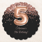 Roos Goud Zwart 5e Verjaardagsfeestje Kartonnen Onderzetters (Voorkant)