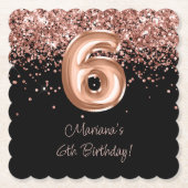 Roos Goud Zwart 6e Verjaardagsfeestje Kartonnen Onderzetters (Voorkant)