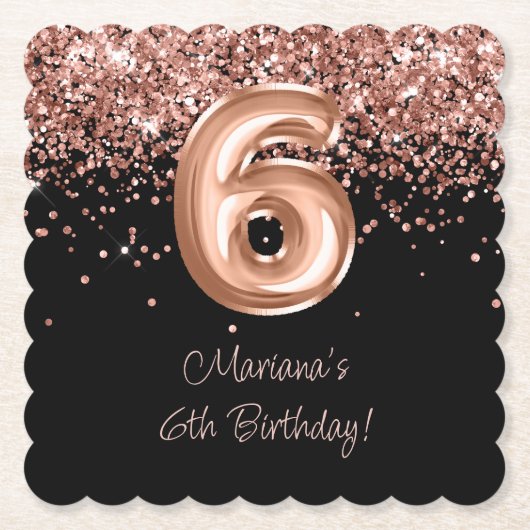Roos Goud Zwart 6e Verjaardagsfeestje Kartonnen Onderzetters