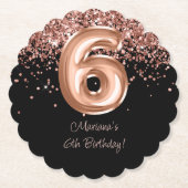 Roos Goud Zwart 6e Verjaardagsfeestje Kartonnen Onderzetters (Voorkant)