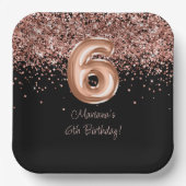 Roos Goud Zwart 6e Verjaardagsfeestje Papieren Bordje (Voorkant)