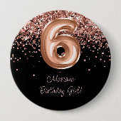 Roos Goud Zwart 6e Verjaardagsfeestje Ronde Button 4,0 Cm (Voorkant)