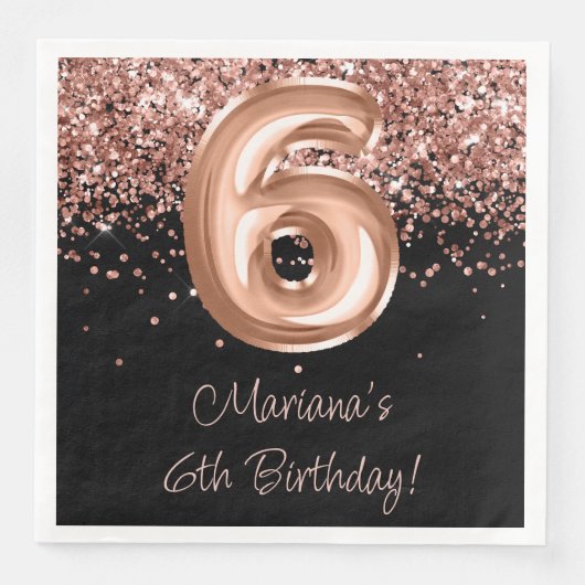 Roos Goud Zwart 6e Verjaardagsfeestje Servet (Voorkant)