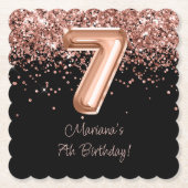 Roos Goud Zwart 7e Verjaardagsfeestje Kartonnen Onderzetters (Voorkant)