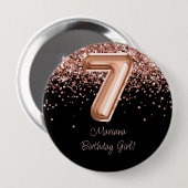 Roos Goud Zwart 7e Verjaardagsfeestje Ronde Button 4,0 Cm (Voorkant /achterkant)