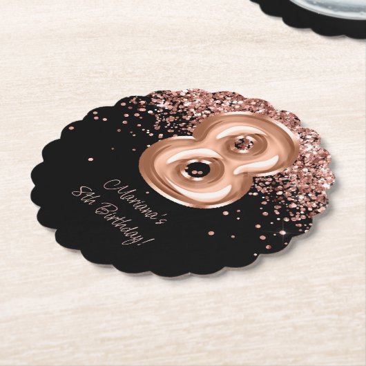 Roos Goud Zwart 8e Verjaardagsfeestje Kartonnen Onderzetters (Gekanteld)