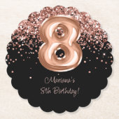 Roos Goud Zwart 8e Verjaardagsfeestje Kartonnen Onderzetters (Voorkant)
