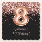 Roos Goud Zwart 8e Verjaardagsfeestje Kartonnen Onderzetters (Voorkant)