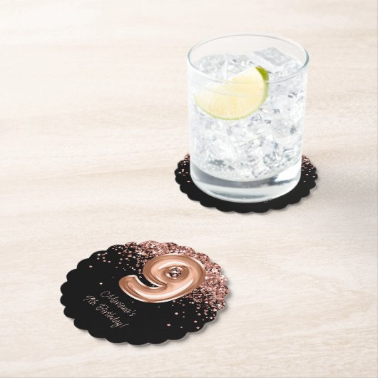 Roos Goud Zwart 9e Verjaardagsfeestje Kartonnen Onderzetters (Insitu)