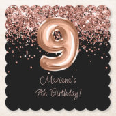 Roos Goud Zwart 9e Verjaardagsfeestje Kartonnen Onderzetters (Voorkant)