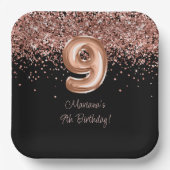 Roos Goud Zwart 9e Verjaardagsfeestje Papieren Bordje (Voorkant)