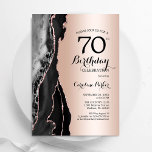 Roos Goud Zwart Agaat 70e Verjaardag Kaart<br><div class="desc">Zwart en roos gouden agaat 70ste verjaardagsfeestuitnodiging. Elegant modern ontwerp met rotssteen marmeren geode achtergrond,  faux glitter roos goud en typografie script lettertype. Trendy uitnodigingskaart perfect voor een stijlvol vrouwenfeest. Gedrukte Zazzle-uitnodigingen of direct download digitale afdrukbare sjabloon.</div>