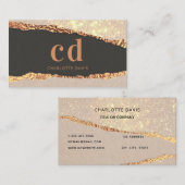 Roos goud zwart agaat marmer monogram initialen visitekaartje (Voorkant / Achterkant)