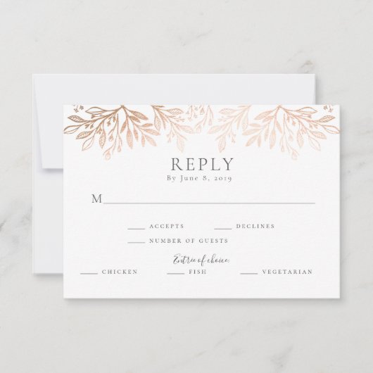 Roos Goud Zwart Bloemen Rustiek Typografie Huwelij RSVP Kaartje (Voorkant)