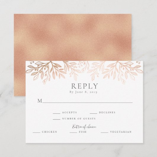 Roos Goud Zwart Bloemen Rustiek Typografie Huwelij RSVP Kaartje (Voorkant / Achterkant)